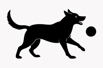 dog playing with a ball silhouette vector, isolated black silhouette of a dog collection
