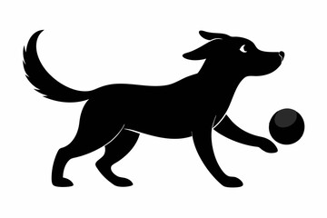 dog playing with a ball silhouette vector, isolated black silhouette of a dog collection

