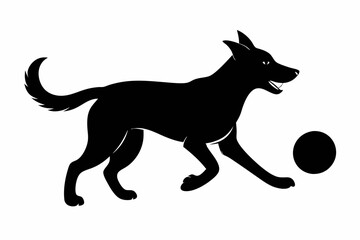 dog playing with a ball silhouette vector, isolated black silhouette of a dog collection
