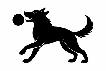 dog playing with a ball silhouette vector, isolated black silhouette of a dog collection
