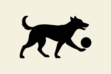 dog playing with a ball silhouette vector, isolated black silhouette of a dog collection
