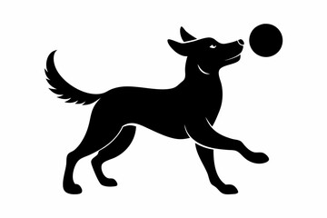 dog playing with a ball silhouette vector, isolated black silhouette of a dog collection
