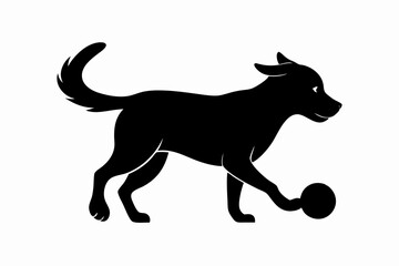 dog playing with a ball silhouette vector, isolated black silhouette of a dog collection
