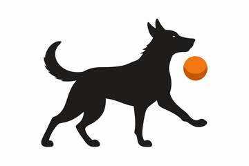 dog playing with a ball silhouette vector, isolated black silhouette of a dog collection
