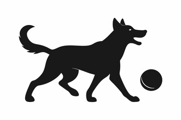 dog playing with a ball silhouette vector, isolated black silhouette of a dog collection
