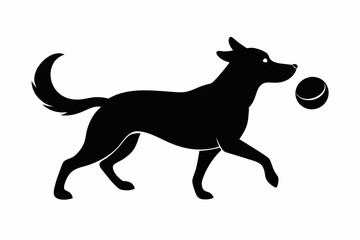 dog playing with a ball silhouette vector, isolated black silhouette of a dog collection
