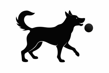 dog playing with a ball silhouette vector, isolated black silhouette of a dog collection
