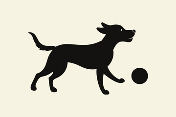 dog playing with a ball silhouette vector, isolated black silhouette of a dog collection
