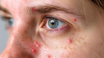 Fototapeta premium Close-up view captures a circular, crimson rash on the skin, signaling a possible dermatological issue like ringworm or eczema, underscoring the discomfort and need for medical attention. 