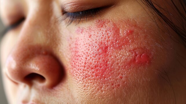 A close-up view of a red, circular rash on the skin, indicating a possible skin condition or infection such as ringworm or eczema.
