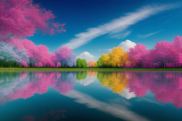 colorful fusion of smoke colors over the lake