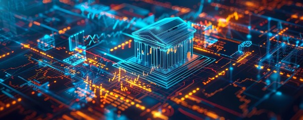 Abstract representation of digital banking and stock trading, digital bank, abstract finance technology