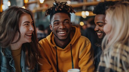 Obraz premium Friends Laughing Together In A Cafe