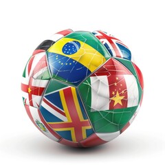 Obraz premium Colorful Soccer Ball Adorned with Various National Flags Representing Global Unity - Generative ai