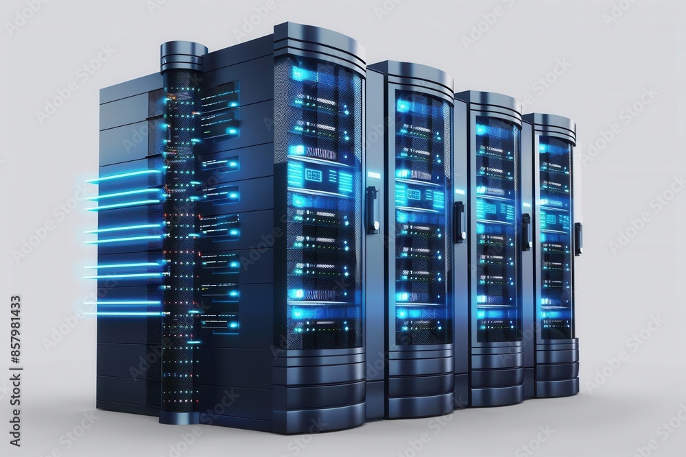 Aufkleber modern web hosting solutions. illustration of servers providing space on a 6.