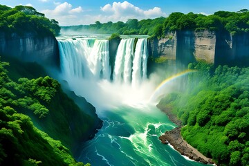 Naklejka premium Beatiful looking waterfalls with fresh and clean water surrounded by nature and wildlife