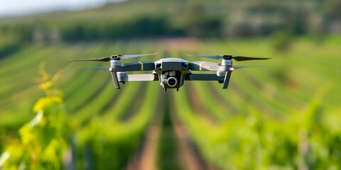 Using Agri Tech Drones to Precisely Apply Pesticides in Vineyards for Crop Management. Concept Agriculture, Technology, Drones, Pesticides, Crop Management