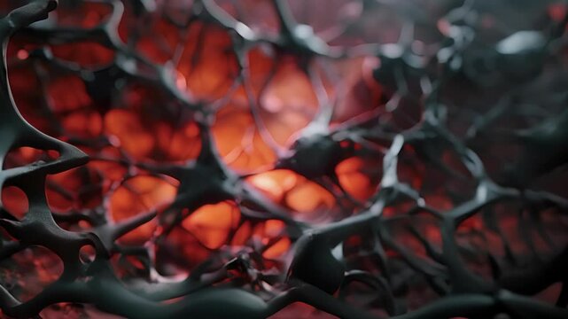 Low angle view of an adipocyte highlighting the intricate network of capillaries that supplies these cells with nutrients and hormones.