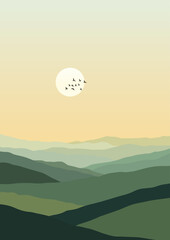 Minimal abstract landscape background in shades of green 