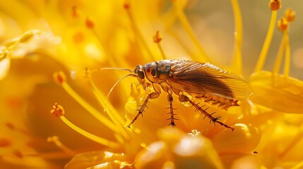 Fototapeta premium cockroach on golden champa flower