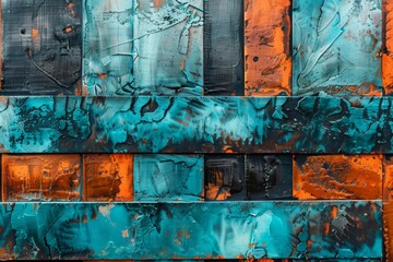 Vivid abstract acrylic paint textures on wooden panels