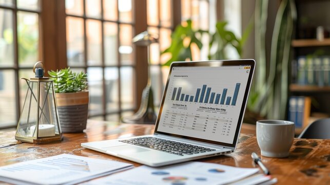 Laptop with Business Analytics Open on a Desk