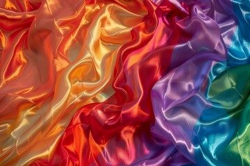 Fototapeta premium Vibrant rainbow satin fabric texture with elegant waves