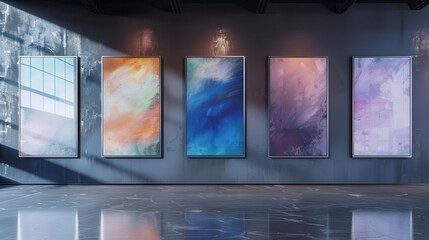 artistic 3d wall frame mockup brushed metal abstract painterly backdrop contemporary art display digital illustration