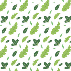 Summer floral seamless pattern with green leaves on white background for wallpapers, packaging, wrapping, notebooks, fabrics	