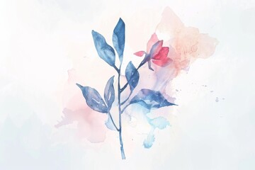 watercolor illustration of blue red  flower copy space