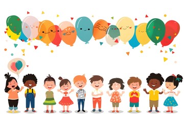 Fototapeta premium Happy children celebrating with balloons at a festive party, enjoying laughter and fun together