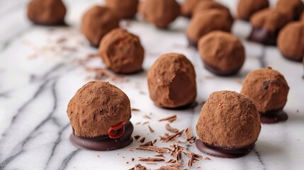 Chocolate Truffles on a Marble Surface