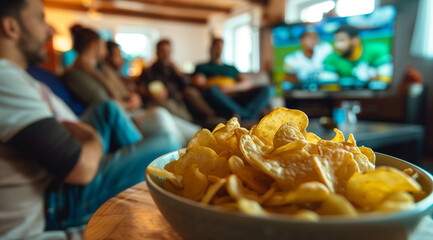 A messy Snack Table for Football Fans with potato chips