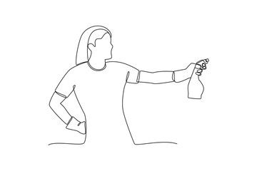 One continuous line drawing of young mother Clean the glass using cleaning spray. Mother daily activity concept. Dynamic single line draw graphic design vector illustration