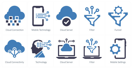 A set of 10 web marketing icons as cloud connection, mobile technology, cloud server