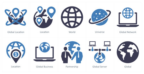 A set of 10 web marketing icons as global location, location, world