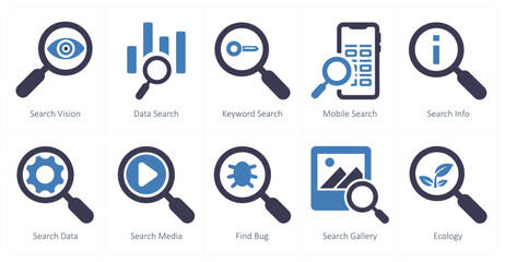 A set of 10 web marketing icons as data search, keyword search, mobile search