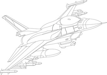 vector image, sketch of a fighter jet seen from the side while maneuvering