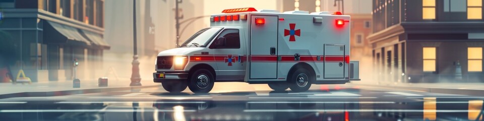 a Rapid Response Medical Ambulance Truck at a Hospital, Emphasizing Emergency Healthcare Services. Conceptual Infographic Banner for Urgent Medical Assistance AI-Generated Image