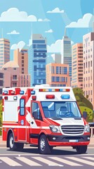 Fototapeta premium a Rapid Response Medical Ambulance Truck at a Hospital, Emphasizing Emergency Healthcare Services. Conceptual Infographic Banner for Urgent Medical Assistance AI-Generated Image