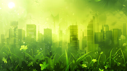 Business green concept, renewable energy green eco friendly cityscape background.