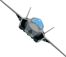 vector image, a sophisticated fighter jet seen from the front being maneuvered