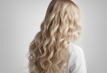 Naklejka premium long and wavy women's hair in blonde tones, back view, hair advertising shoot, isolated white background 
