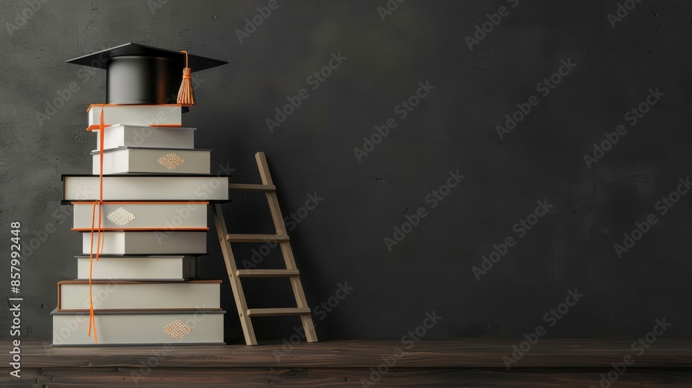 Canvas Prints the graduation cap on books