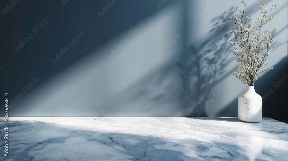 Poster elegant white marble countertop on dark blue background product display mockup with soft shadows 3d 
