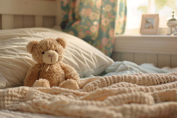 teddy bear sit on the bed generated.AI