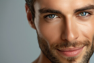 Obraz premium Close up of Handsome Man Face with Perfect Skin and Subtle Makeup