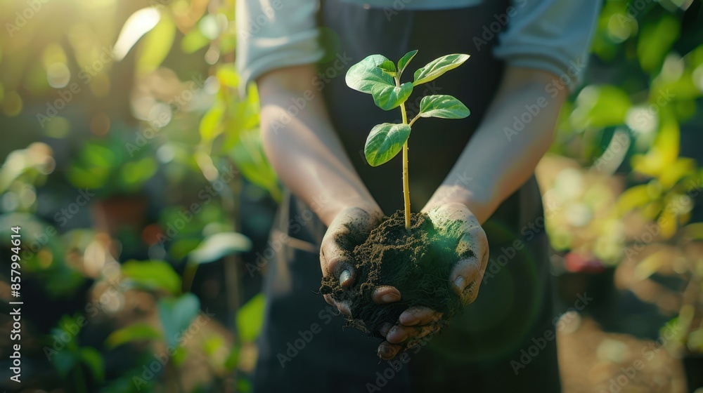 Poster the seedling in hands