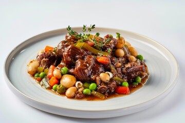 Fototapeta premium Tender Oxtail Dish with Aromatic Seasoning and Vibrant Butter Beans