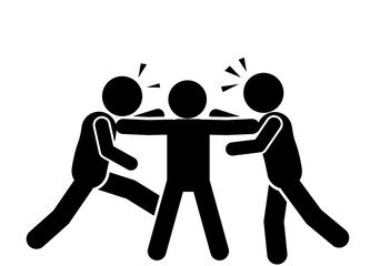 illustration of flat stick figure characters breaking up a fight
